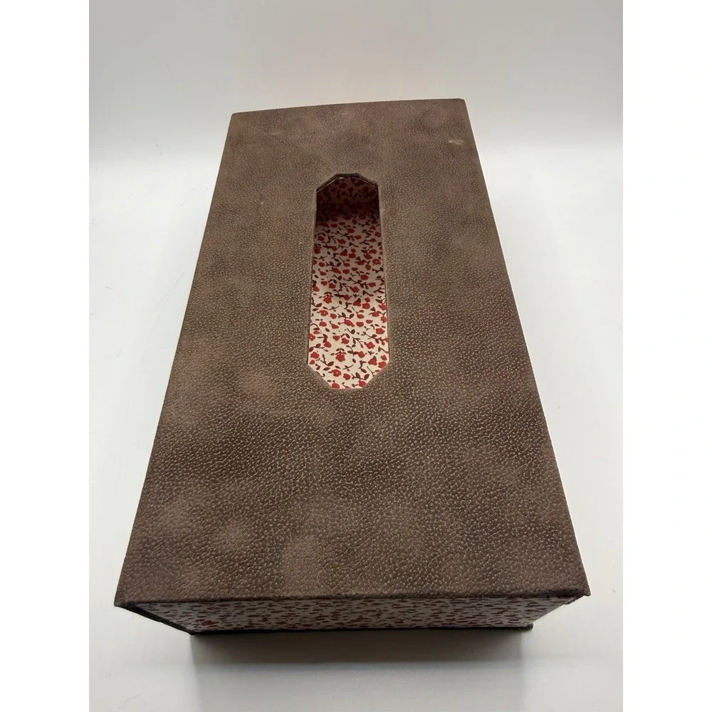 Decorative Magnetic Top Tissue Box Cover Brown‎ Flocked Floral Lined
